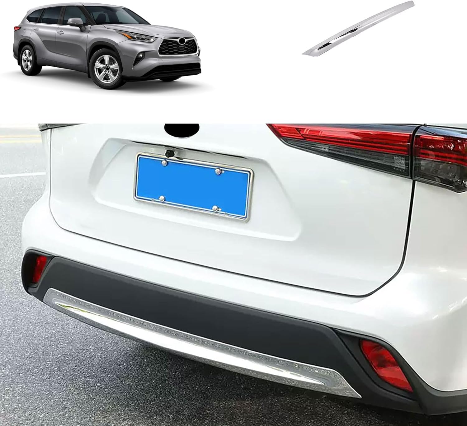 Front Bumper Trim Compatible with Toyota Highlander 2025 2024 2023 2022 2021 Rear Bumper Protector Cover Trim Exterior Car Accessories ABS 1PCS (Glossy Chrome Style)