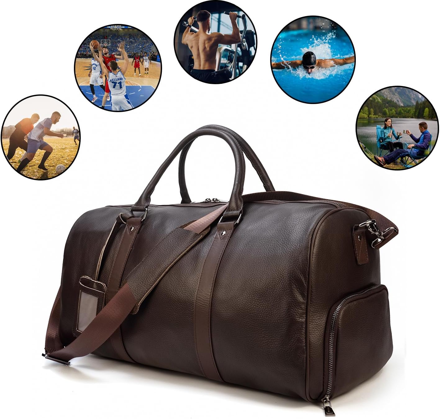 Genuine Leather Travel Duffel Bags for Men and Women Leather Overnight Weekend Bags Sports Gym Duffle, 9423 Brown - Image 3