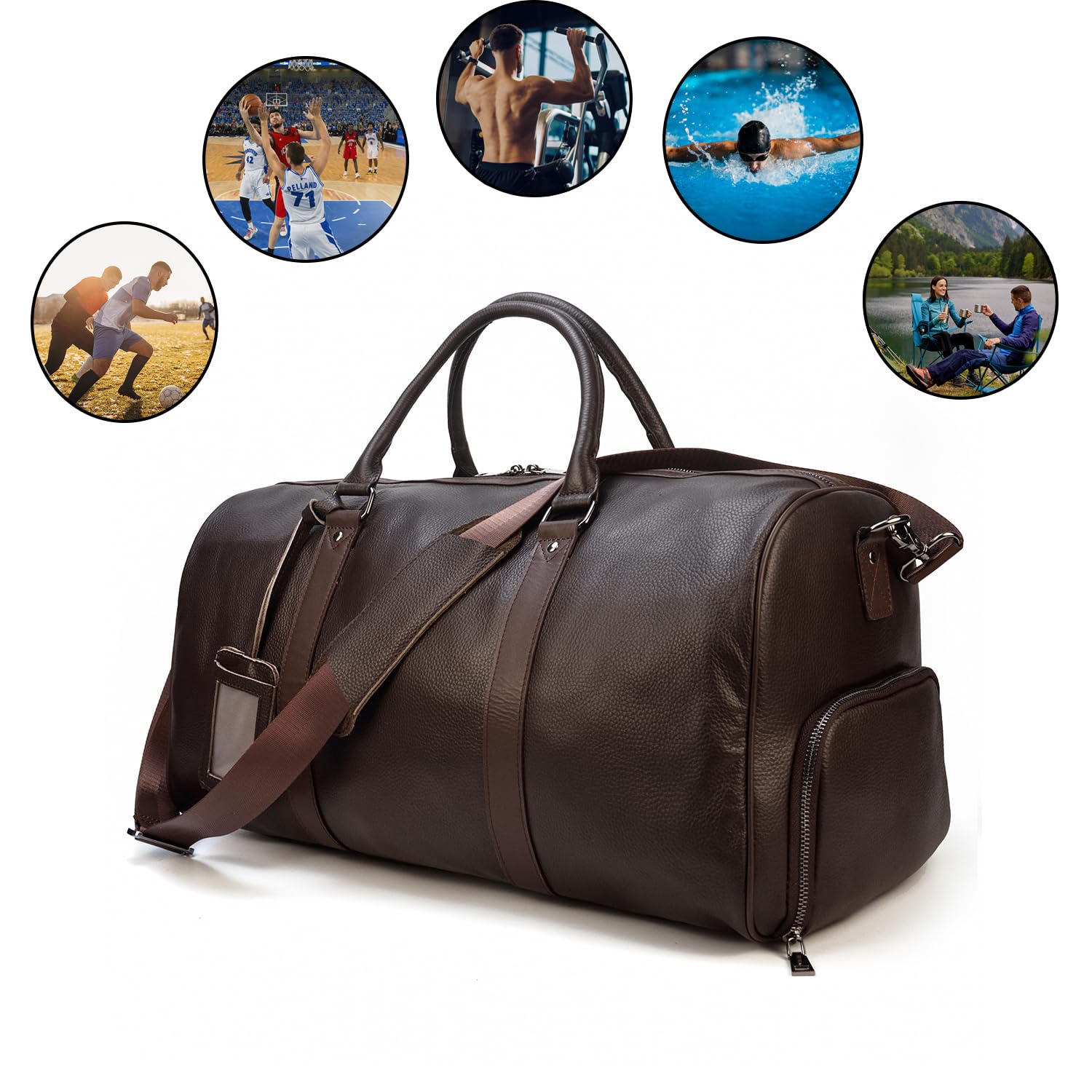Borsone da Viaggio Pelle, Borsone da Viaggio Uomo Weekend con Tracolla Removibile Borsone grande Viaggio, Borsa per Weekend, Borse da Palestra per Uomo e Donna