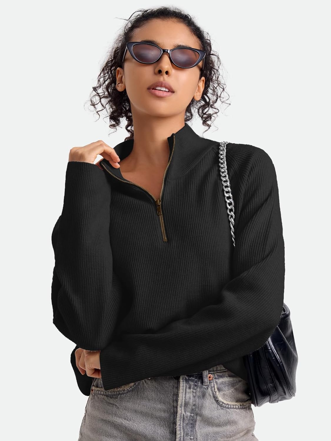 ZANZEA Quarter Zip Pullover Women Long Sleeve Knit Sweater V Neck Fall Tops Fashion Clothes 2025 - Image 3