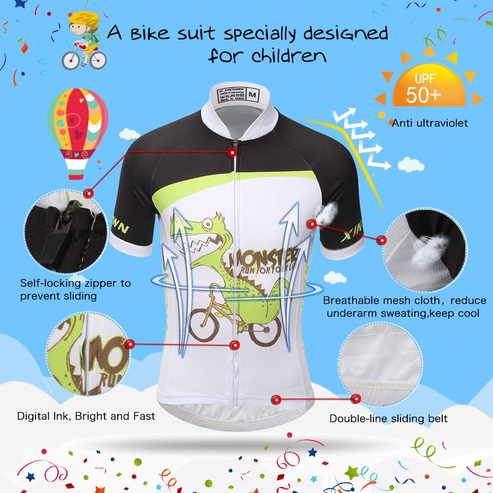 Unisexe-Enfant Garçon Fille Ensemble Cyclisme ou Maillot de Cyclisme Jersey Séchage Rapide Manche Courte ou Pantalon Printemps Été,Dinosaure & Blanc,S/Hauteur recommandée:100-109cm
