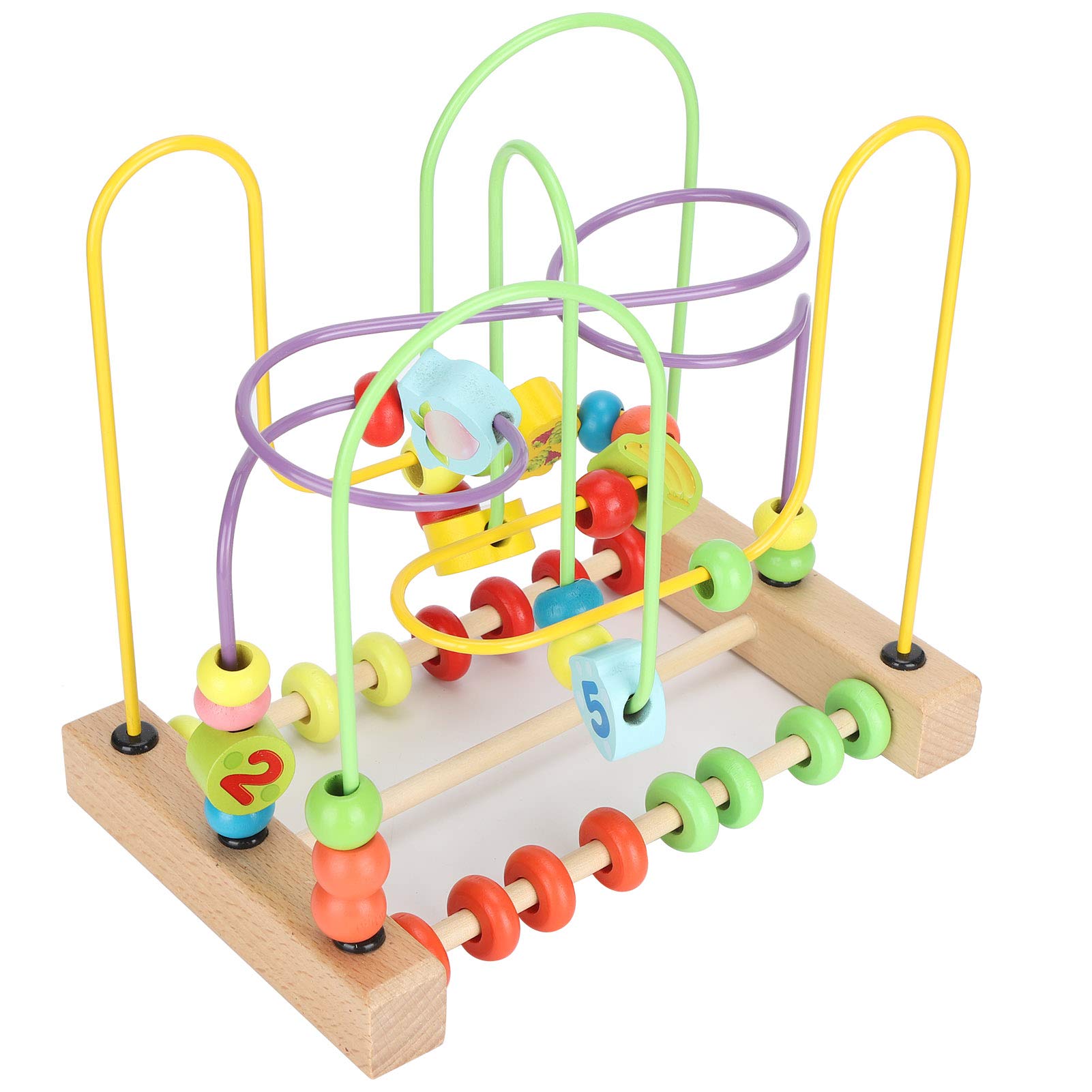 Juguete Educativo de Laberinto de Cuentas de Madera con Patrón Colorido de Transferencia de Calor para Juegos de Interior para Niños Pequeños, Material Ecológico para Aprendizaje y