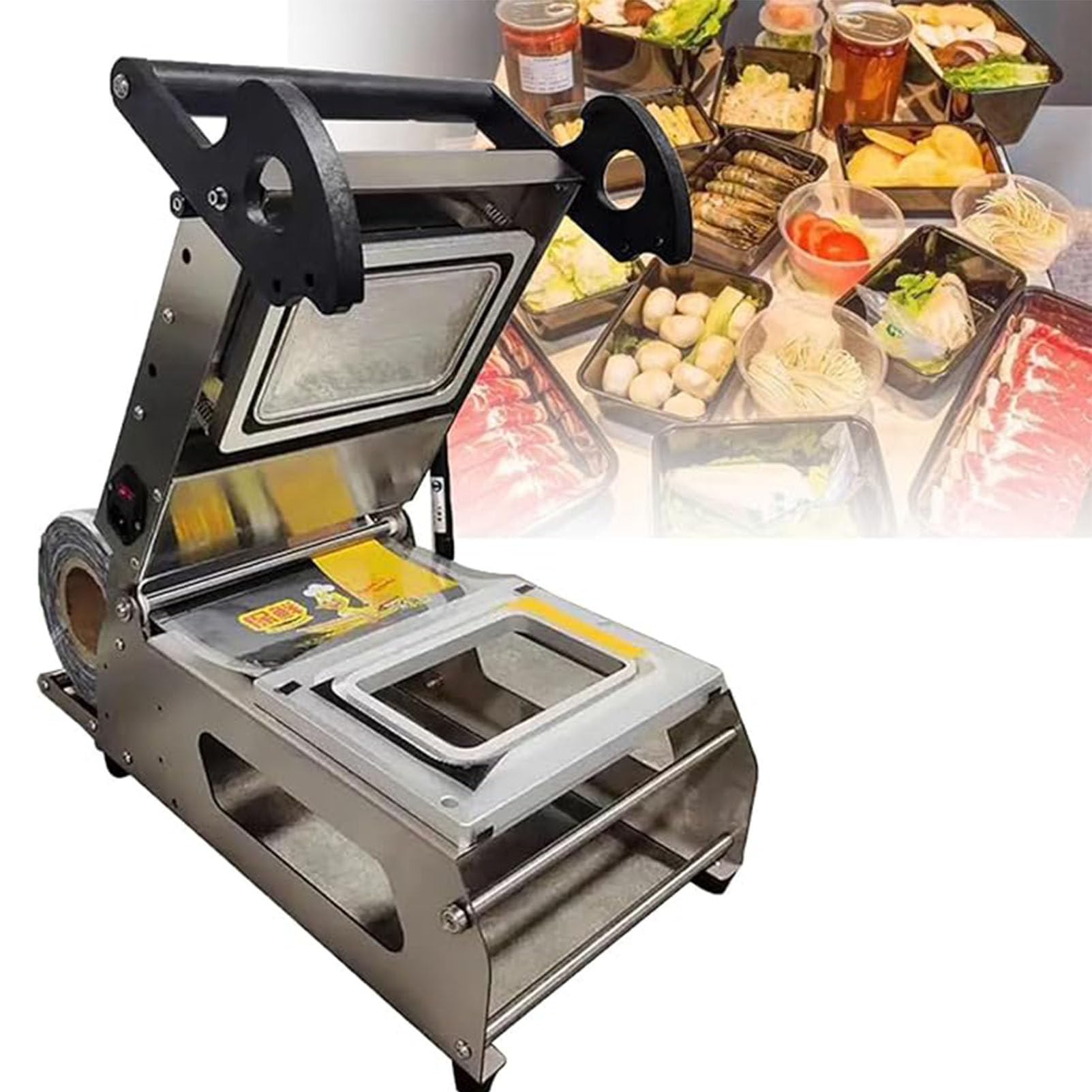 LJLYYDS Commercial Food Heat Sealer Machine, Manual Sandwich Tray Heat Sealing Machine,Food Sealing Packing Machine 7~8 Times/Minute for Steak Cooked Foods