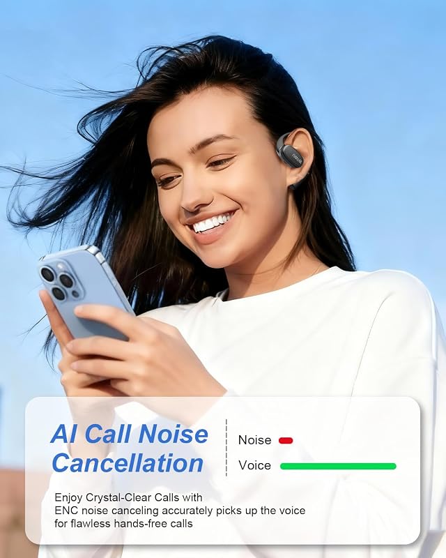 RICHJOY Open Ear Earbuds,Lightweight Comfort Wireless Earbuds with Earhooks,40H Playtime Powerful Sound AI Clear Calls Sport Bluetooth Earbuds Waterproof for Running Office Fitness(Black) image 3