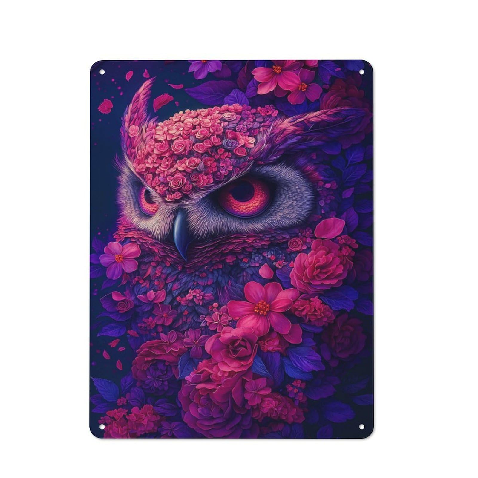 Junmoney Style Vintage Metal Plaque 40X30cm Featuring Floral Owl Portrait For Hallway Wall, For Wall Display Collectors