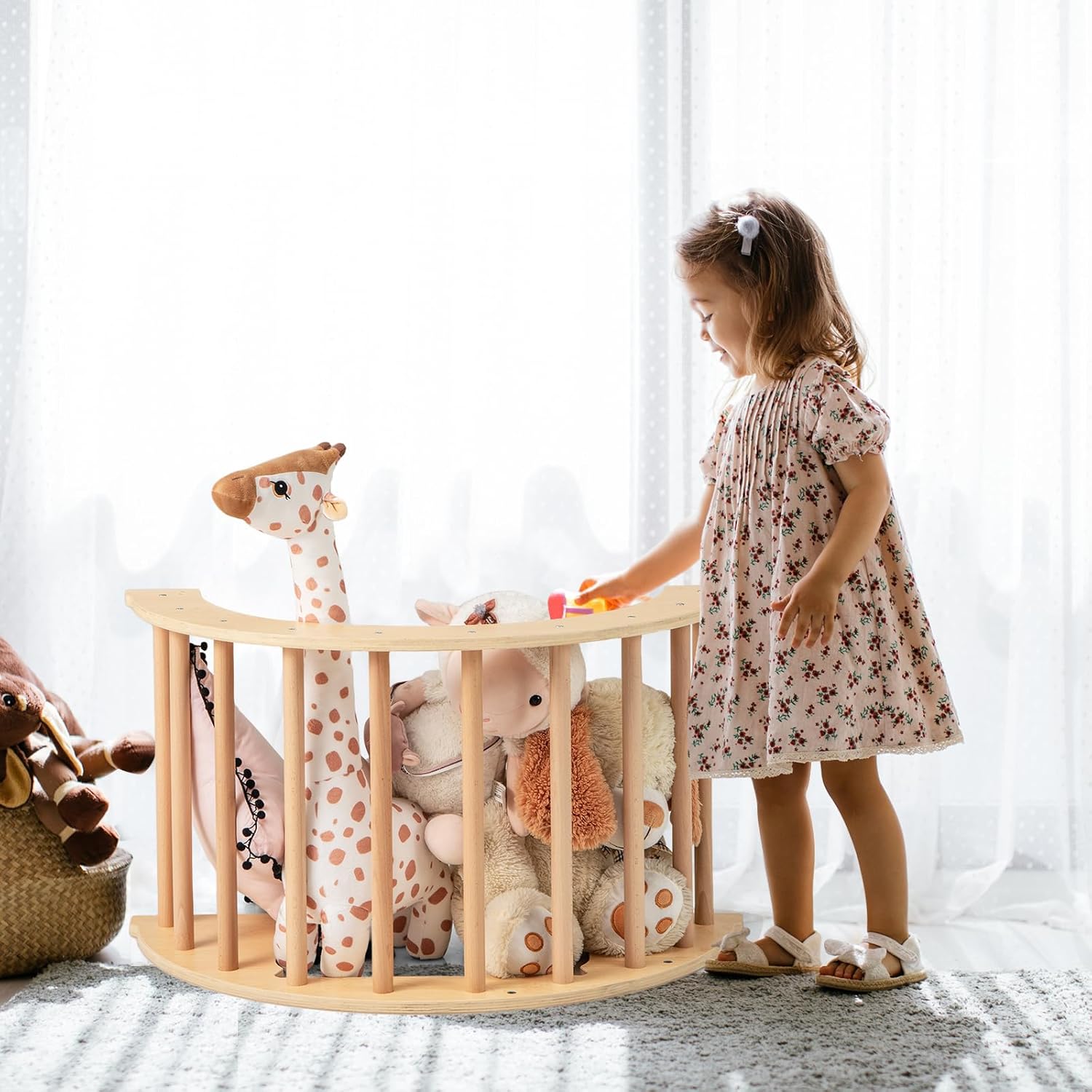 INFANS Wooden Arch Climber Rocker with Soft Cushion, 6 in 1 Montessori Climbing Toys for Toddlers, Waldorf Indoor Table Baby Children Ladder Gym Learning Playset Gift for Kids Boys Girls (Natural)