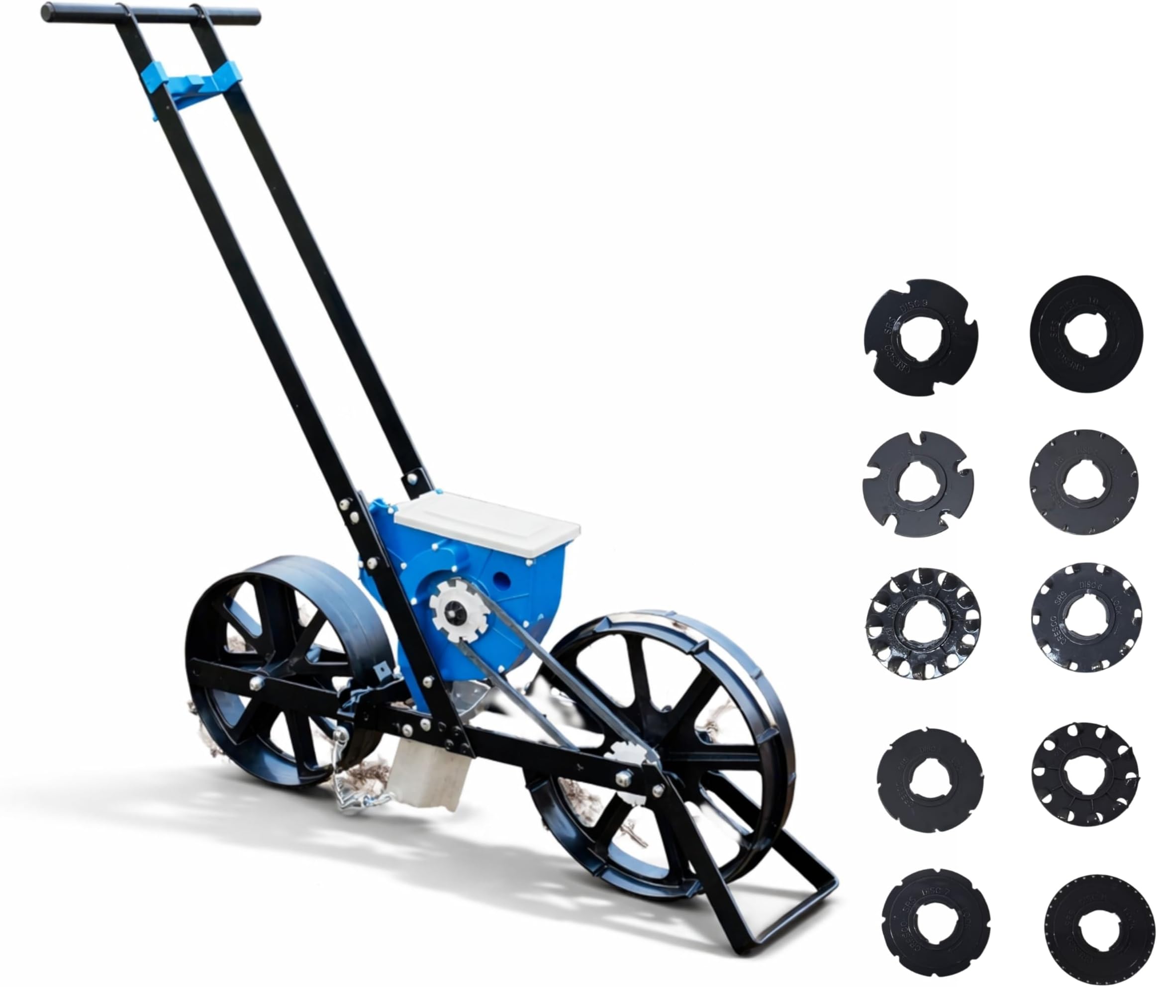 Single Row Manual Seeder –Premium Adjustable Depth Hand Push Seed Planter with 10 Interchangeable Seed Plates | Ergonomic Design for Precise Seed Spacing in Gardens & Small Farms