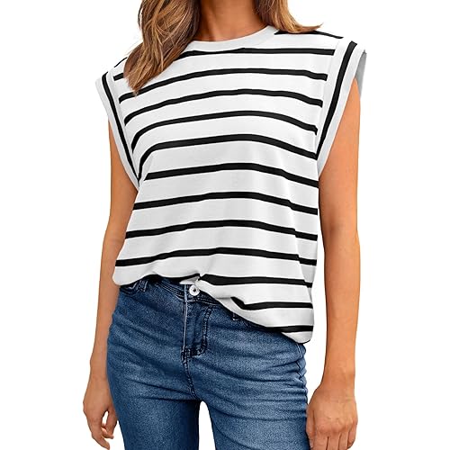 AUTOMET Women's Sleeveless Summer Tops Casual Trendy T Shirts Basic Trendy Cute Cap Sleeve Tee Shirts 2024
