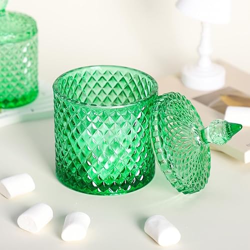 Miniatura 4 de Sizikato Tarro de cristal facetado de diamante con tapa, tarro decorativo verde de 18 onzas, tarro de nuez, frasco de almacenamiento de frutas secas.