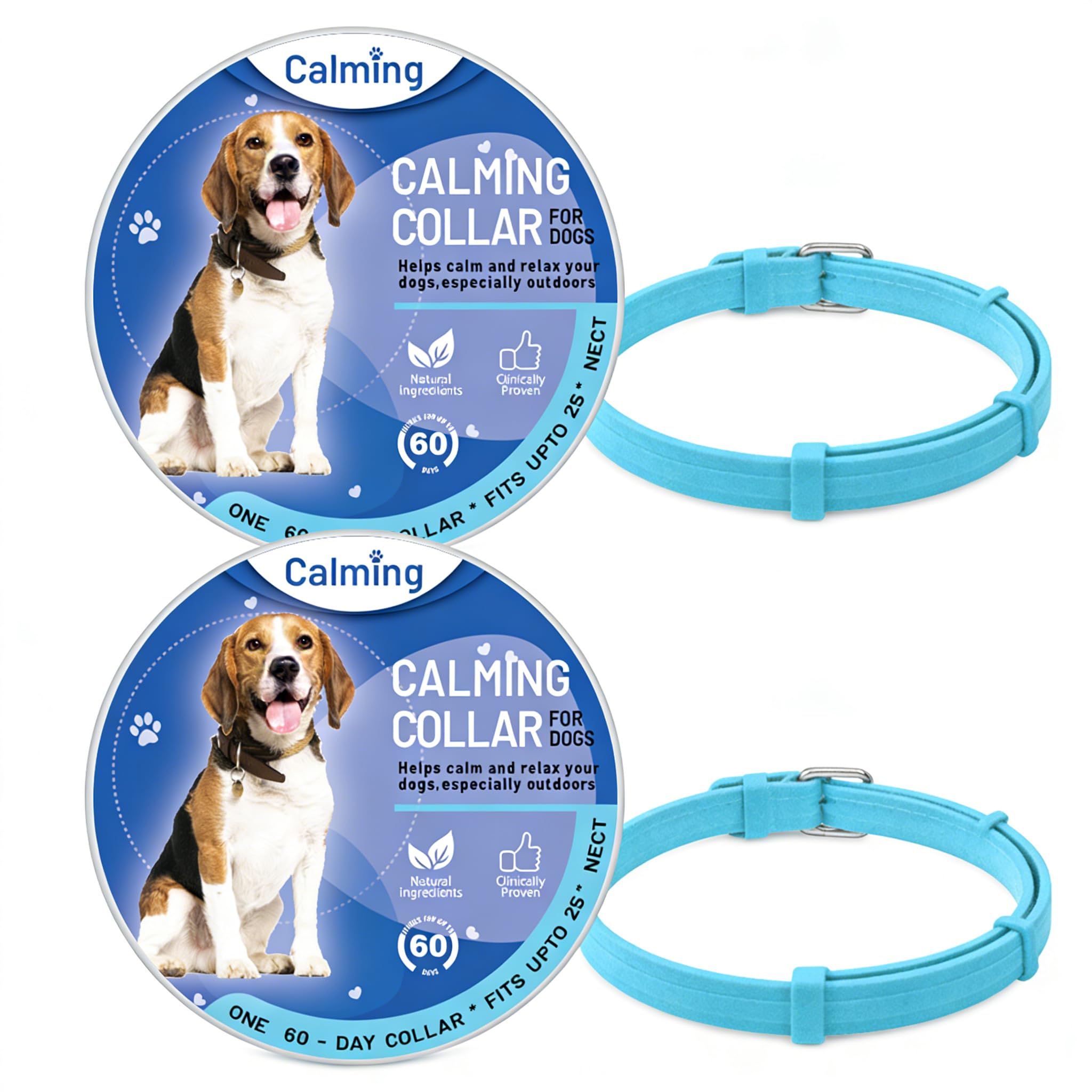 Pack of 2 Calming Collars for Cats & Dogs with Pheromones - Adjustable, Durable (120 Days), Clinically Proven Against Stress & Anxiety (Sky Blue, 70 cm (Dog))