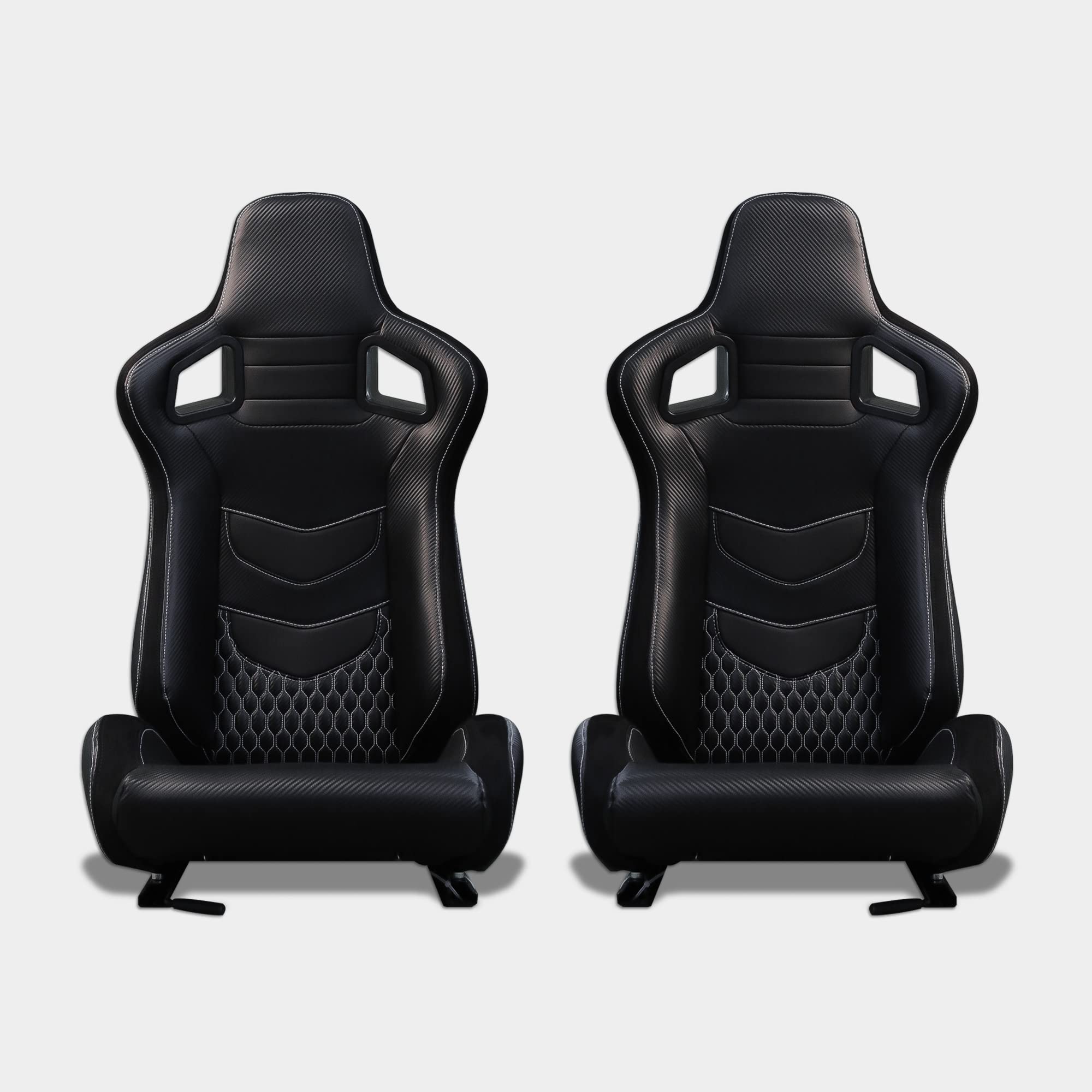 M MODAUTO Semibaquet B,E Cuero Negro/Detalles de Rombo/Alcántara y Respaldo Fibra Carbono,Semibaquet Deportivo,Adaptable para Coches,Ríeles Incluidos,para Coche y Simulador de Conducción,N725LR