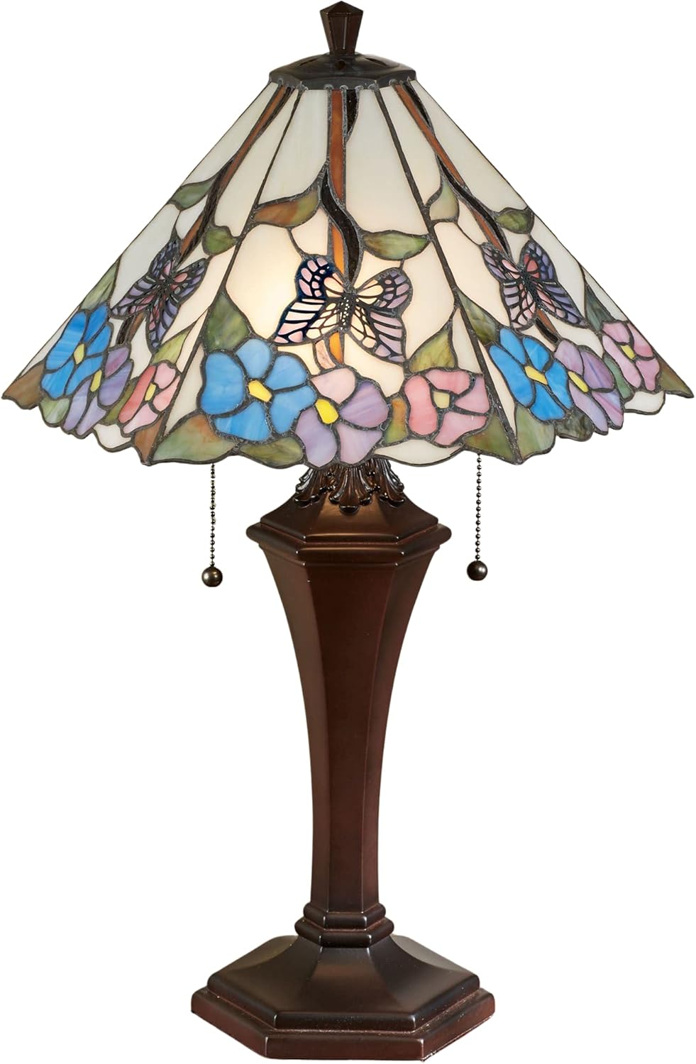 Touch of Class Garden Bliss Floral Stained Glass Table Lamp Multi Pastel - Handcrafted - Tiffany Style - Vintage Lamps for Bedroom, Living Room, Bathroom