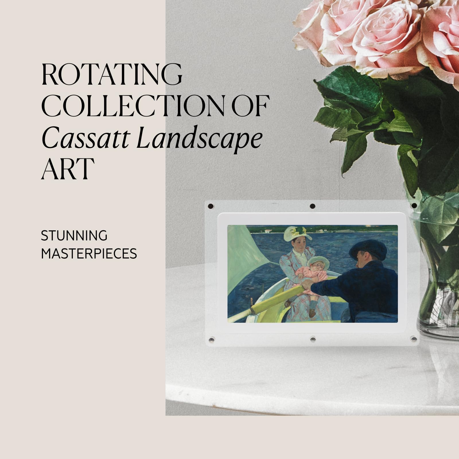 Canvia Kinetic Digital Art Rotating Collection of Degas Landscape Artwork – Slideshow Display with No Set Up Required – Durable Acrylic Frame - 5 Inch, 1000 mAh Battery