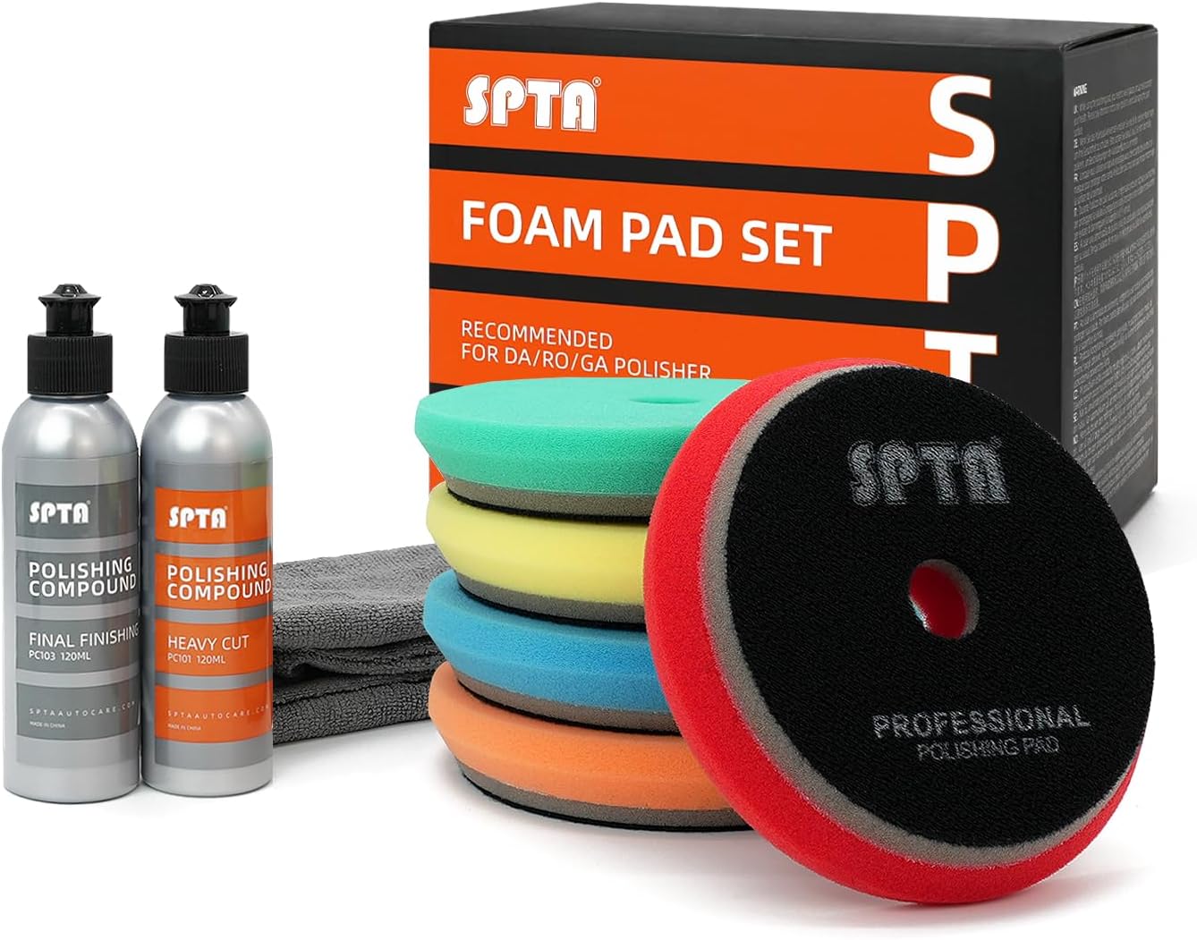 SPTA HD Buffing Polishing Pads, 6 Inch Orbital Buffer Pads Hook and Loop Buffing Pads, Foam Polish Pad 5 Grits from Coarse to Fine for 6 Inch DA Rotary Polisher Compounding, Polishing and Waxing