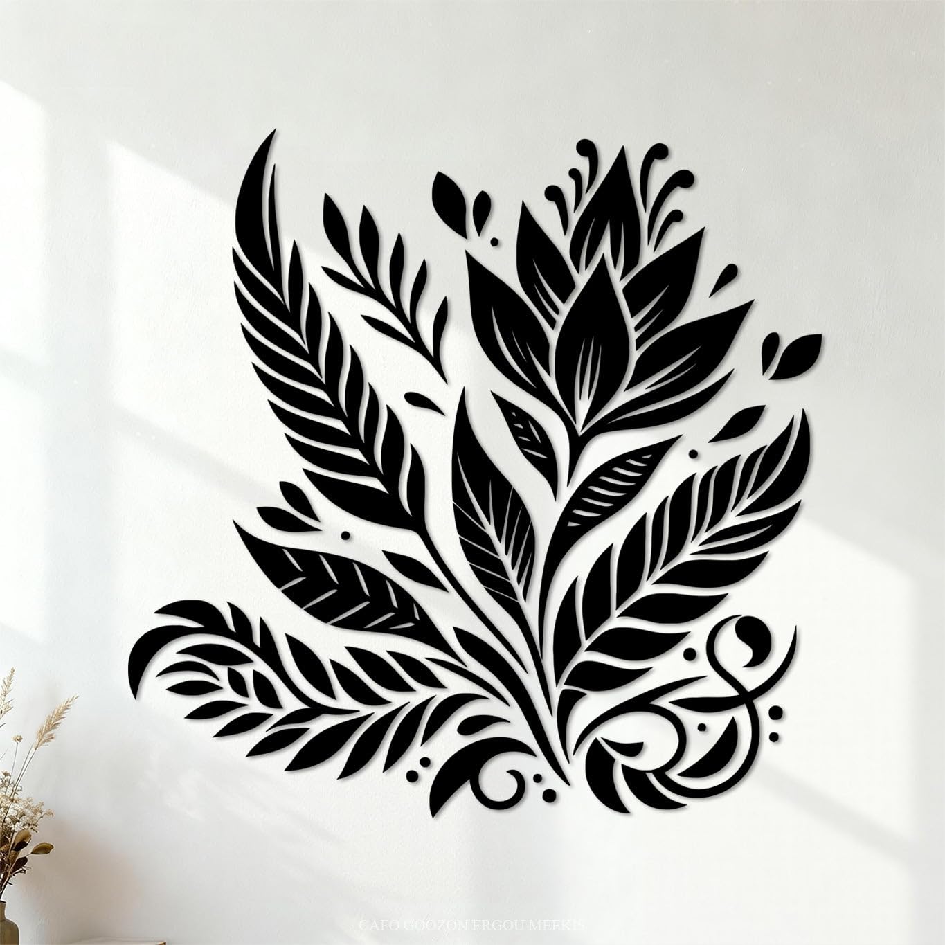 Wall Decals PVC Elegant Floral Pattern with Leaves Flowers and 42x42.2cm Window Decals Black