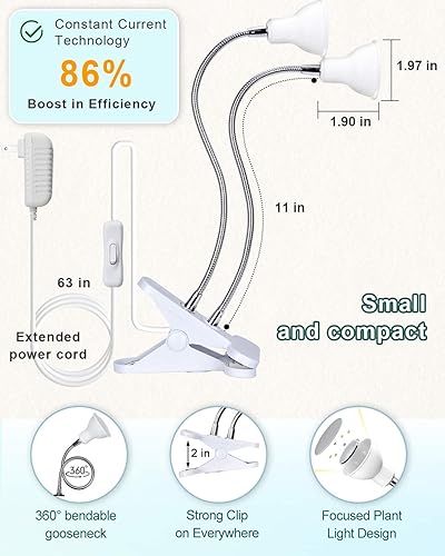 Miniatura 5 de DOMMIA Luces de cultivo para plantas de interior, luz de crecimiento de espectro completo con LED rojo blanco cálido, luz de planta de clip de doble