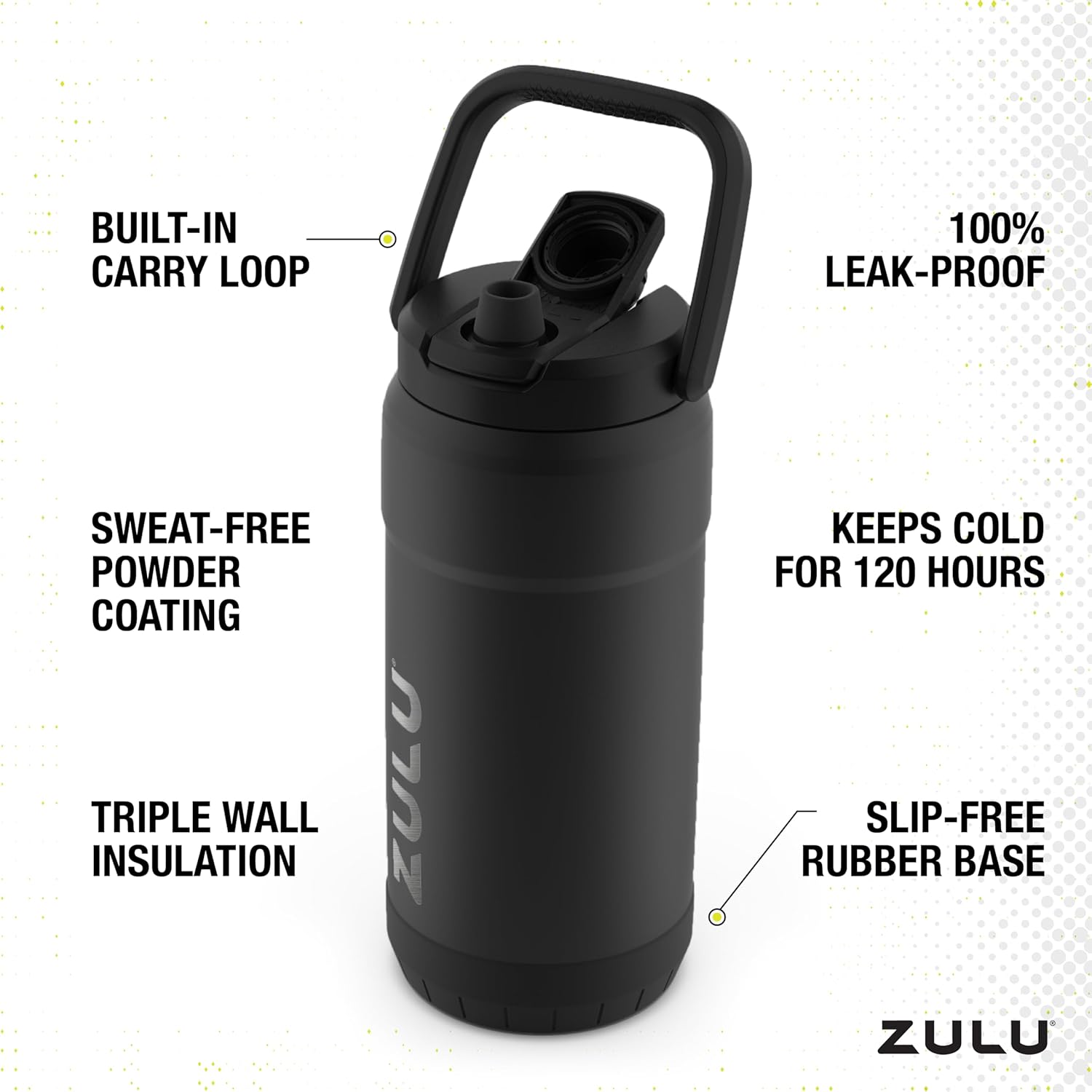 ZULU Goals Vacuum Insulated Large Capacity Stainless Steel Water Bottle | Reusable Jug Thermoses with Carry Handle | Leak-Proof Lid | Perfect for Travel, Workout, Gym, Hiking, Camping | 64oz, 101oz - Image 3