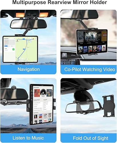 Miniatura 3 de woleyi Soporte para tableta de espejo retrovisor para automóvil, soporte para tableta de automóvil, clip universal giratorio de 360, para iPad Pro