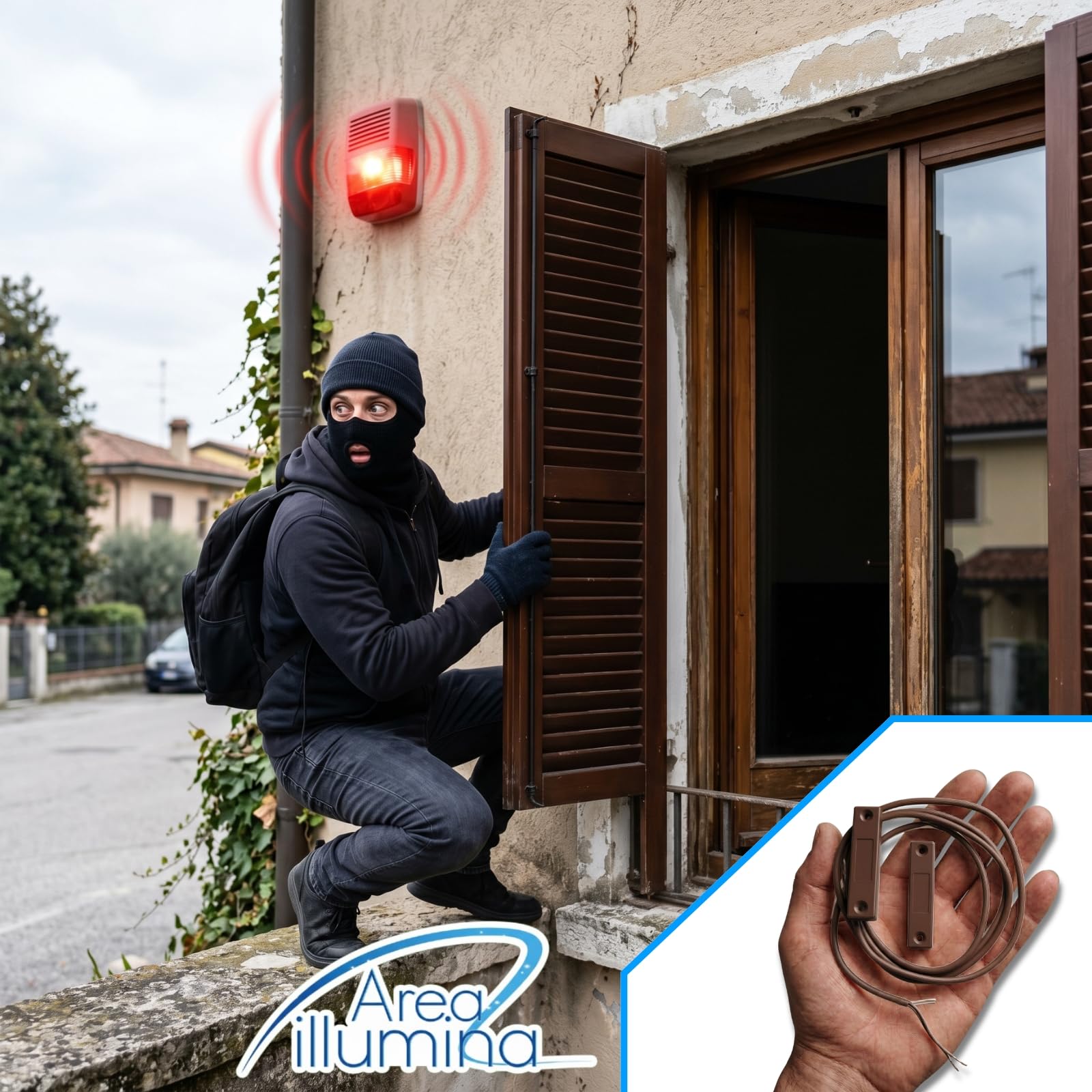 Contatto Magnetico a Scomparsa per Porte e Finestre, Bianco o Marrone, Termoplastico, 53mm, Cavo 1,2m (Marrone)