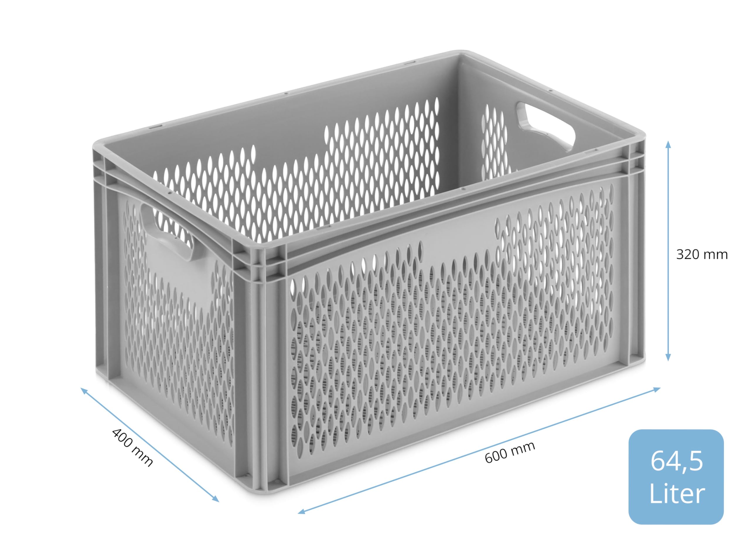 DIE BOX FABRIK Eurobehälter 600x400x320mm | Aufbewahrungsbox | Kunststoff Kisten | Lagerbehälter mit Griffen | robuste Stapelbox | Eurokiste