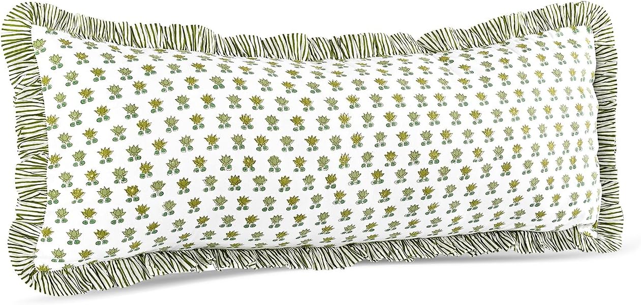 CPC Lotus Meadow Hand Block Print 100% Cotton Ruffle Throw Pillow Cover 14x36 inch with Hidden Zipper Decorative for Couch, Bed, Sofa, Farmhouse, Cottagecore Decor Gift Christmas Fall Thanksgiving - Image 5