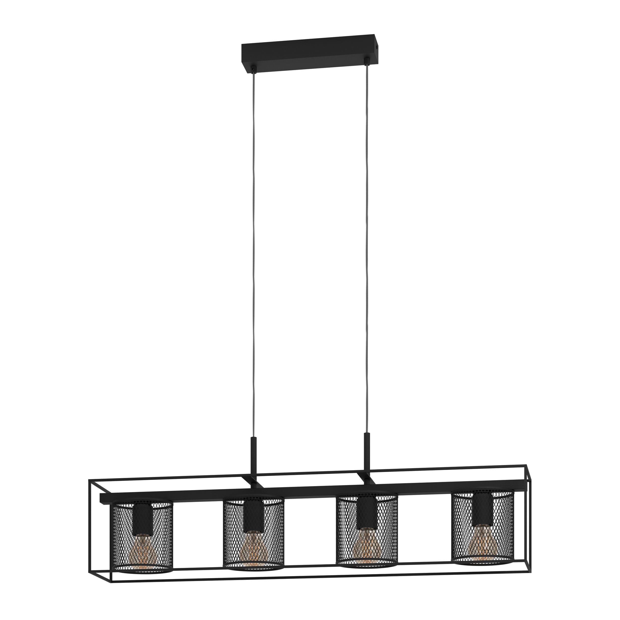 Eglo Black Catterick Pendant Light Four Cage Lampshades
