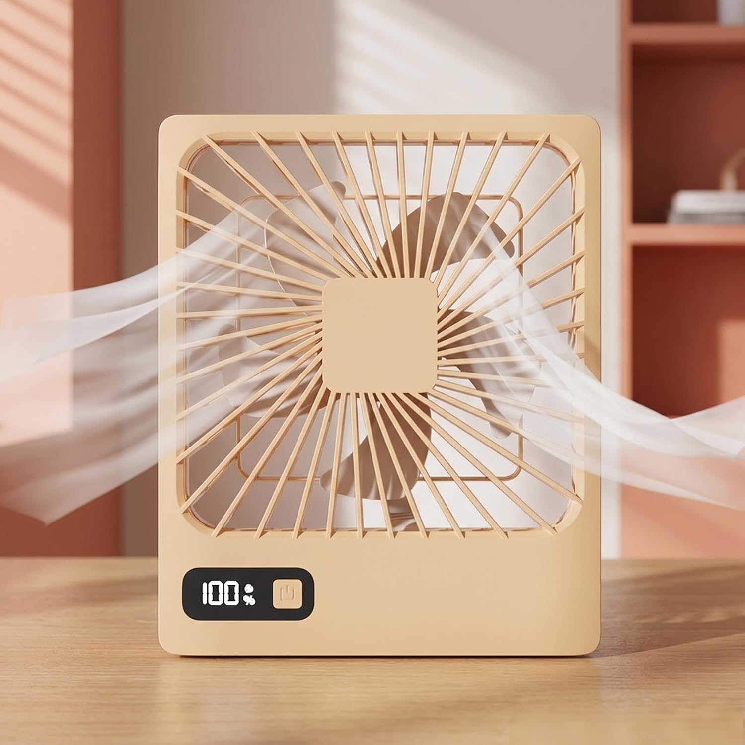 Portable Desk Fan, Small USB Rechargeable Fan with LED Display, 5 Speeds, Foldable Personal Fan for Office Home Travel Gift for women (Pink)