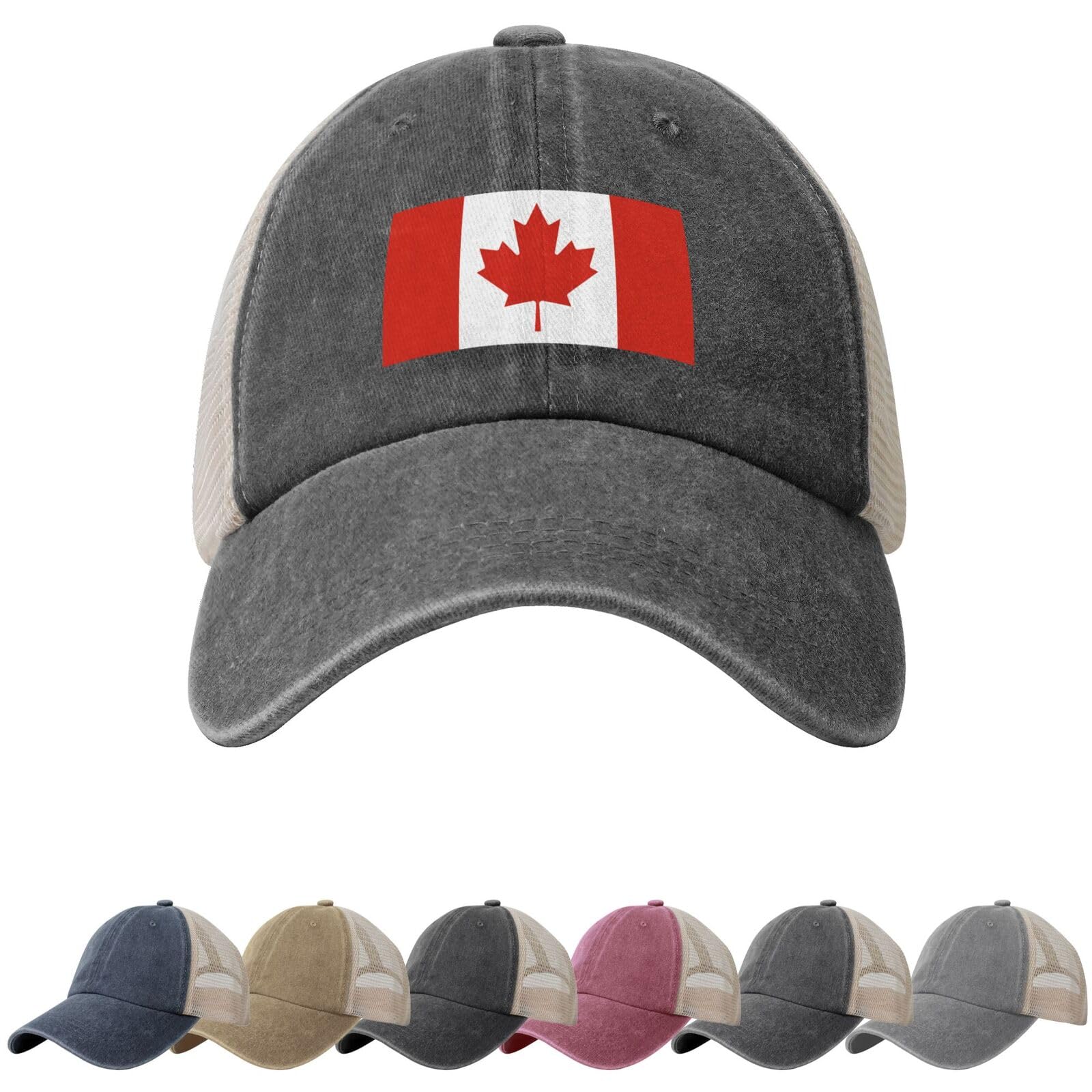 Canada Flag Sun Hats for Men Women Flag of Canada Cowboy Mesh Baseball Cap Canadians Trucker Hat Deep Heather