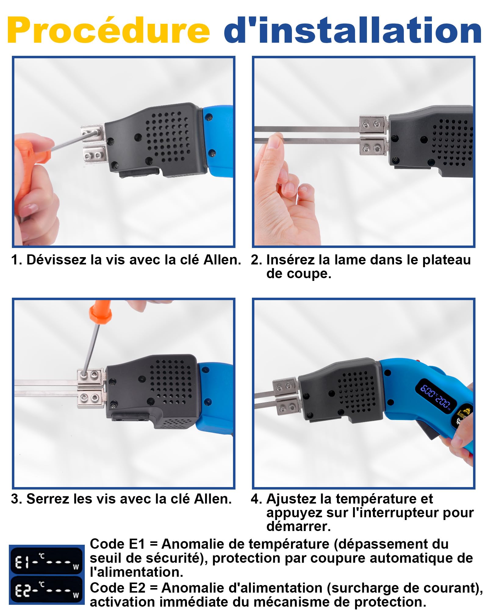 Komsepor 200W Couteau Électrique à Chaud Découpeur de Mousse avec 4 Lames en Nickel-Chrome 0-600℃ 220-240V avec Système de Refroidissement (Affichage de la température + puissance réglable)