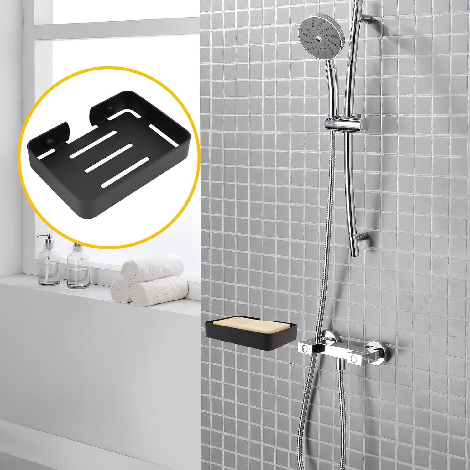 Soap Dish Stainless Steel Black Soap Dish Holder Wall Mounted Shower Soap Holder with Screws, Sturdy Soap Dish for Bar Soap Stylish Soap Dish Holder for Shower Bathroom Kitchen Sink Tub