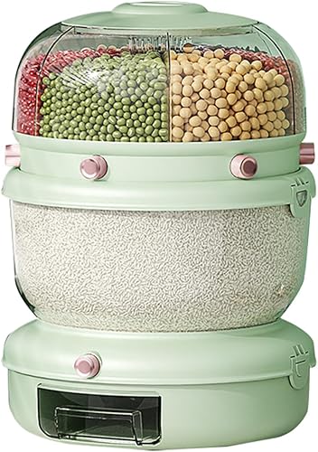 Dispensador de cereales 20Lbs, Contenedor de almacenamiento de cocina giratorio de 360, Dispensador de arroz y grano de doble capa, Contenedor de