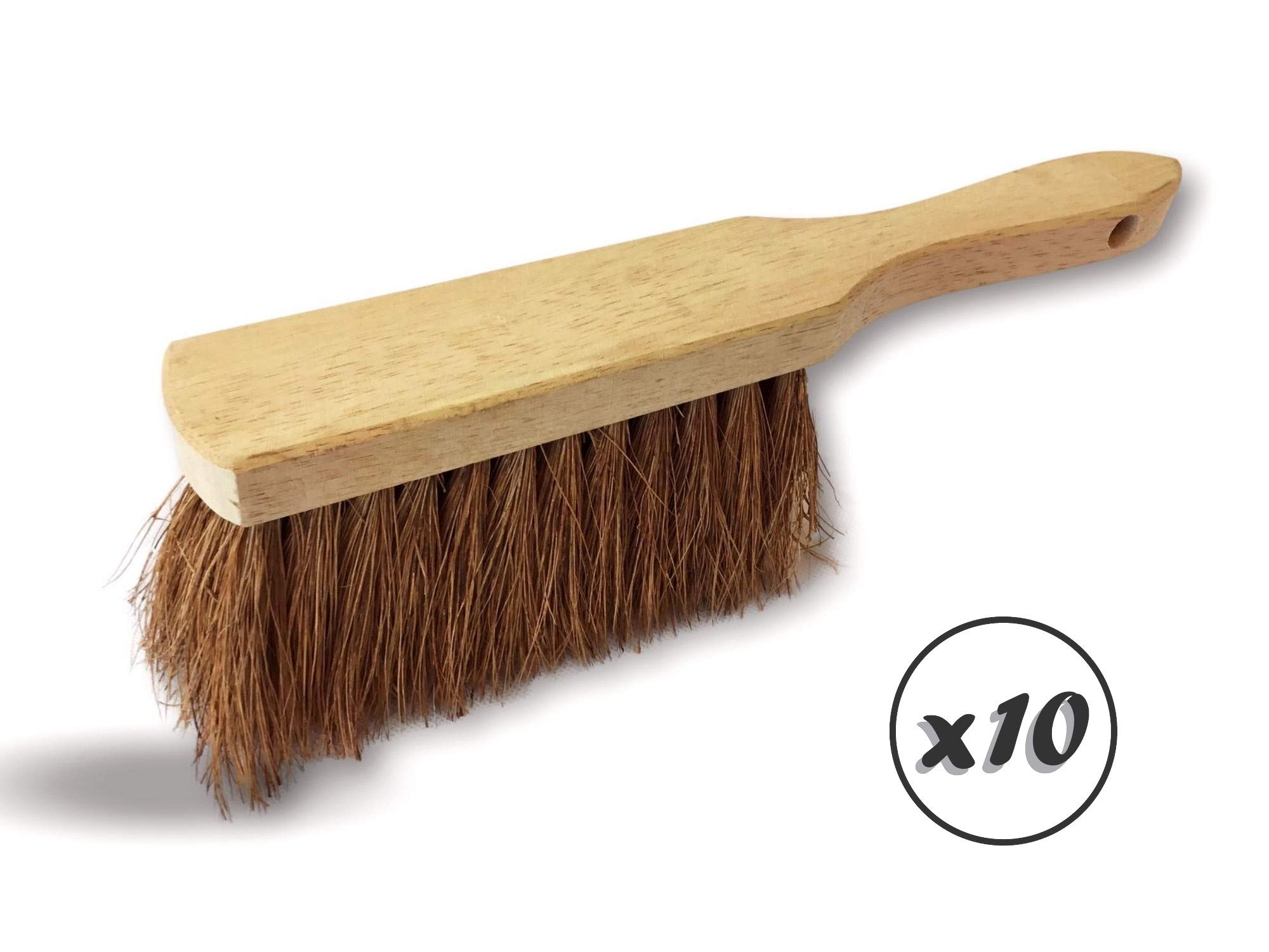 Lot de 10 balayettes brosses en Fibres Naturelles de Coco | Manche Court en Bois | Longueur 29 cm | Poussière Sable Terre Ciment Cendres cheminées barbecues | Kibros 2155x10