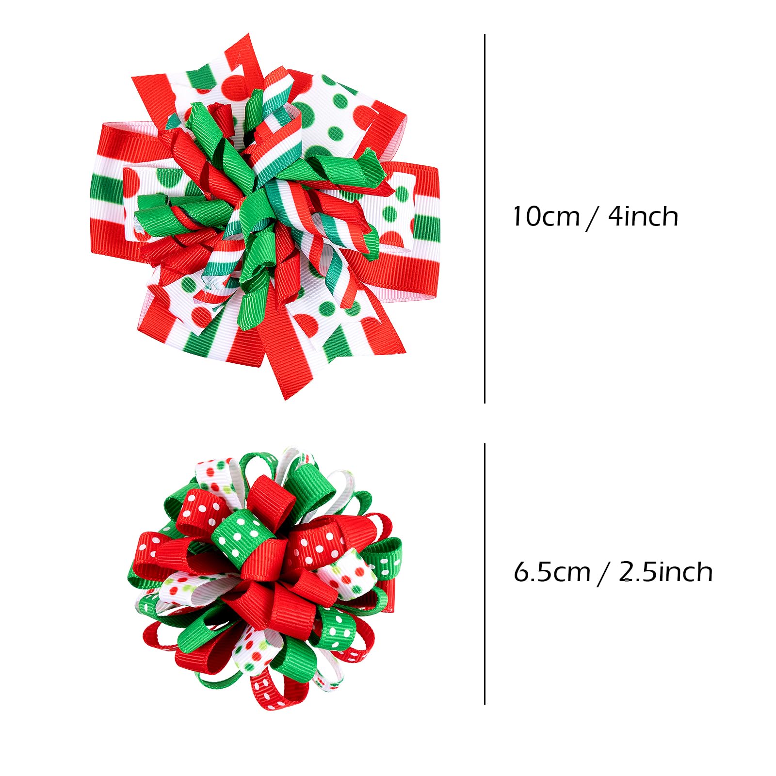 Christmas Hair Clips - Red White Green Bows -7 Christmas Hair Clips - Red White Green Bows -7