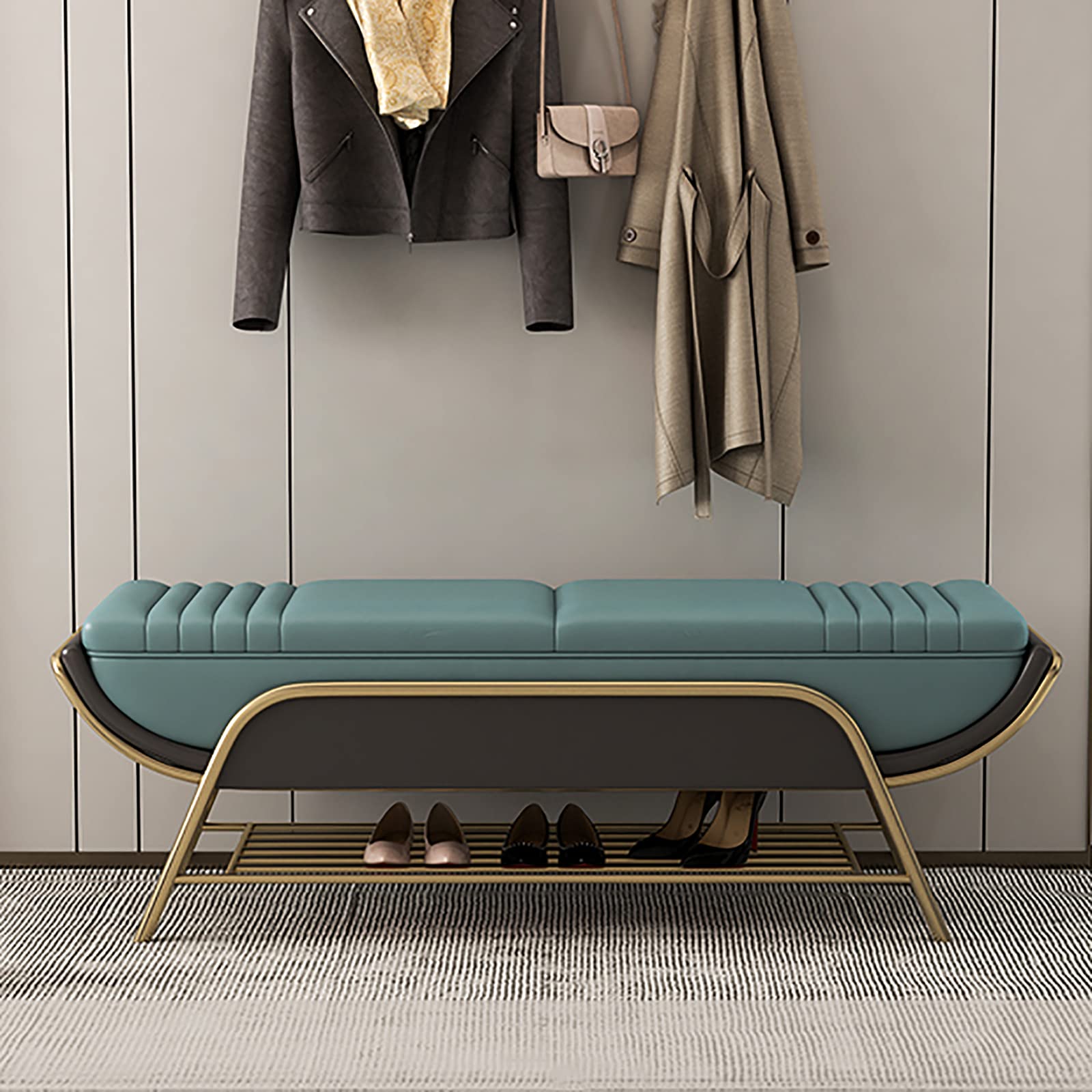 Banc à chaussures rembourré 100cm avec étagère de rangement moderne en similicuir