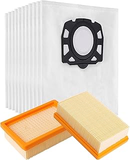 10 Kärcher Staubsaugerbeutel und 2 Filter Ersatz für Kärcher WD4 WD5 WD6 WD5P WD6P MV4 MV5 MV6, Filterset KFI 4410 Filter (2.863-005.0) und KFI 487 Beutel (2.863-006.0)