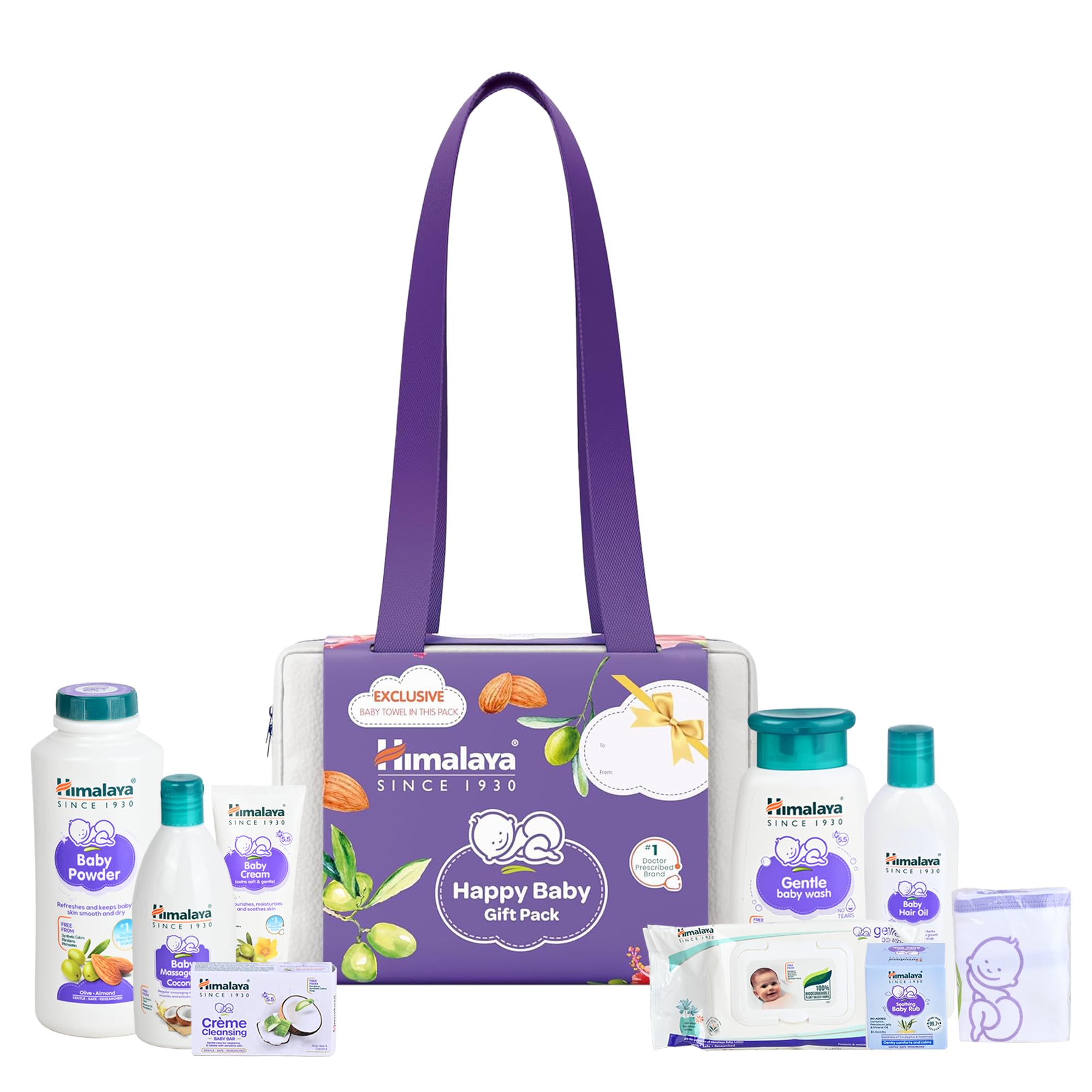 Himalaya Happy Baby Gift Bags with Towel and Blast for Powder, Soap, Lotion, Powder, Oil, Wipes, Cream, Shampoo, and More