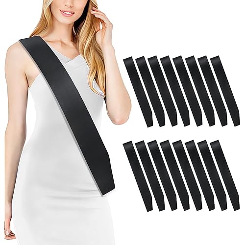 16 Pcs Sash Blank Satin Sash Black Sash Party, Bride To Be Sash, Plain Sash, Diy Sash Sashes For Pageants, Birthday, Party, Graduation, Hen Party, Homecoming, Custom Sashes, Make Your Own Sash