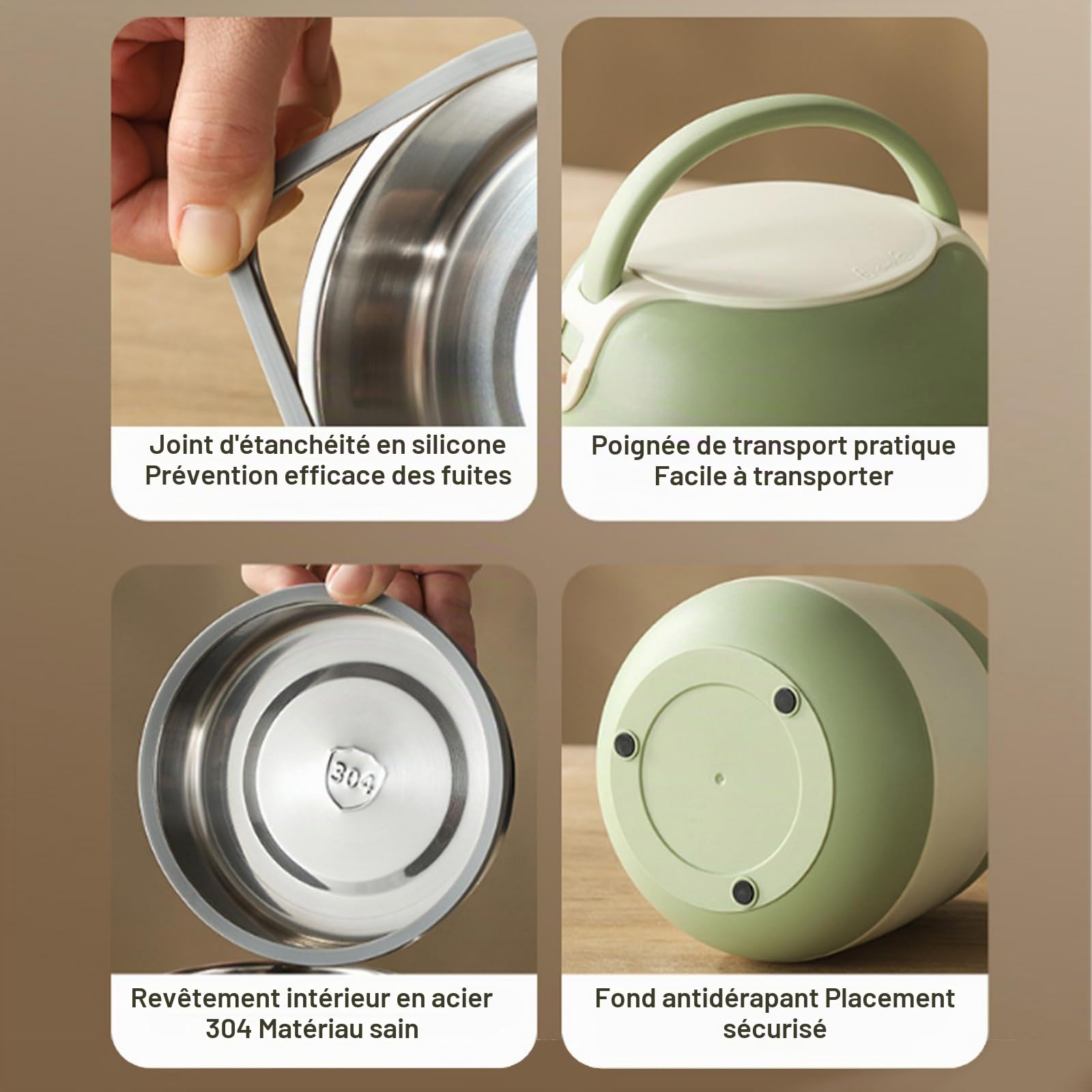 Nikou Boîte Repas Isotherme 1200ml, Thermos Alimentaire Chaud avec Cuillère, Lunch Box Isotherme en Acier Inoxydable Boîte à Déjeuner Pour Ecole Bureau Camping (Vert)
