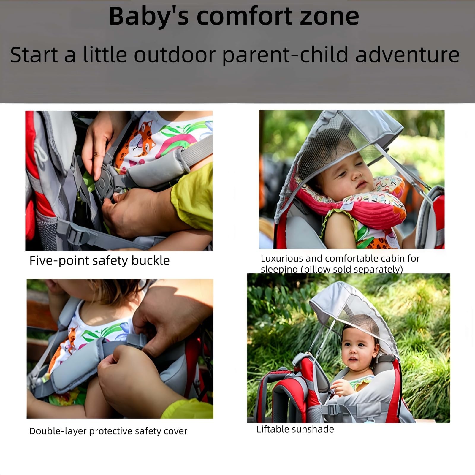 Mochila portabebés para Senderismo y Viajes - Diseño Plegable con arnés de Seguridad de 5 Puntos, Parasol Ajustable y Protector de Lluvia, Portabebés de 6 Meses a 6 años (Gris)