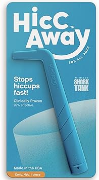 HiccAway Hiccup Straw - Stops Hiccups Naturally & Fast - As Seen On Shark Tank - Clinically Proven Relief for All Ages, Children & Adults - Safe, Lightweight, Reusable HiccAway Blue 1 Pack
