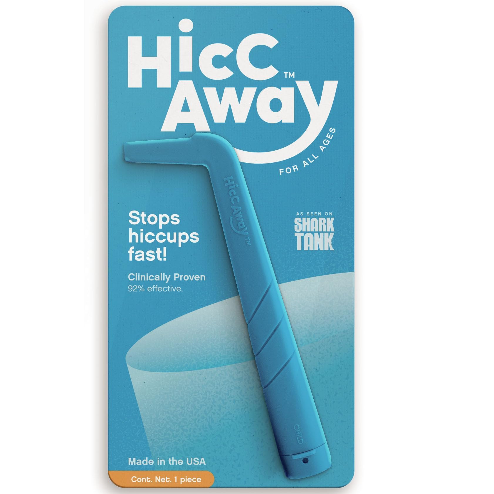 HiccAway Paille à hoquet – Arrête le hoquet naturellement et rapidement – ​​Soulagement cliniquement prouvé pour tous les âges, enfants et adultes – Sûr, léger et réutilisable (Malibu Bleu) 1 paquet