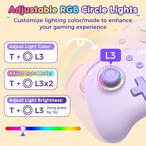 IINE Wireless Controller for Switch/PC/Android/IOS, Cute Gamepad with RGB Lights, Mini Pro Controller with Turbo/Macro/NFC Amiibo/Motion Sensor/Wake-Up/Rumble (Purple)