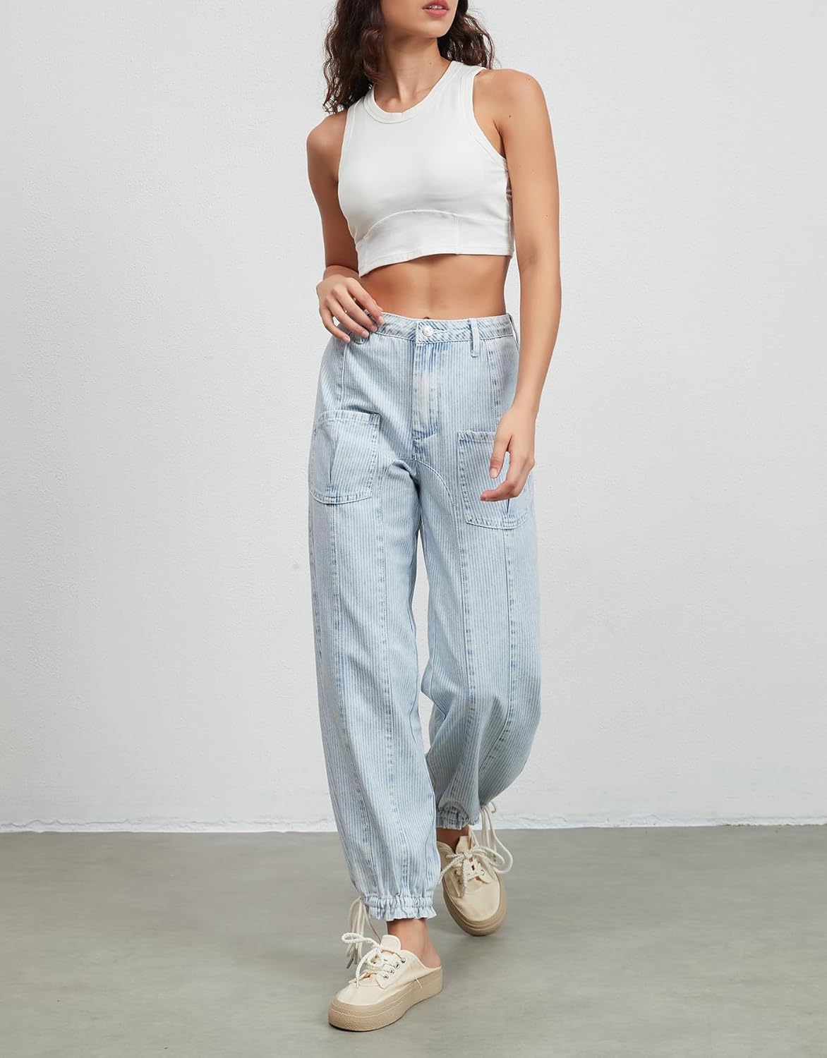 Kedera Women's Striped Jeans Trendy Mid Rise Straight Leg Casual Jean Joggers Wide Leg Baggy Pants Boyfriend Denim Pants - Image 6