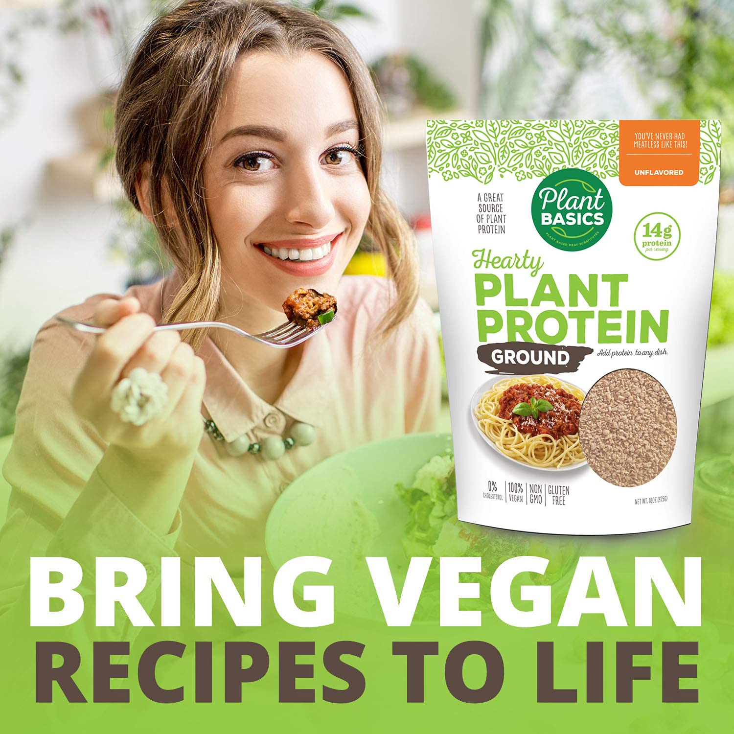 Plant Basics - Hearty Plant Protein - Unflavored Ground, 1 lb (Pack of 6), Non-GMO, Gluten Free, Low Fat, Low Sodium, Vegan, Meat Substitute