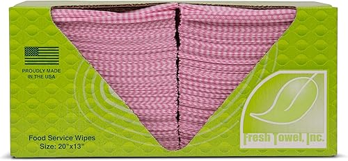 Fresh Towel Foodservice - Toallas de papel reutilizables  14 pliegue, 13 x 20 pulgadas, patrón de línea recta rosa (1 caja de 200) toallas de