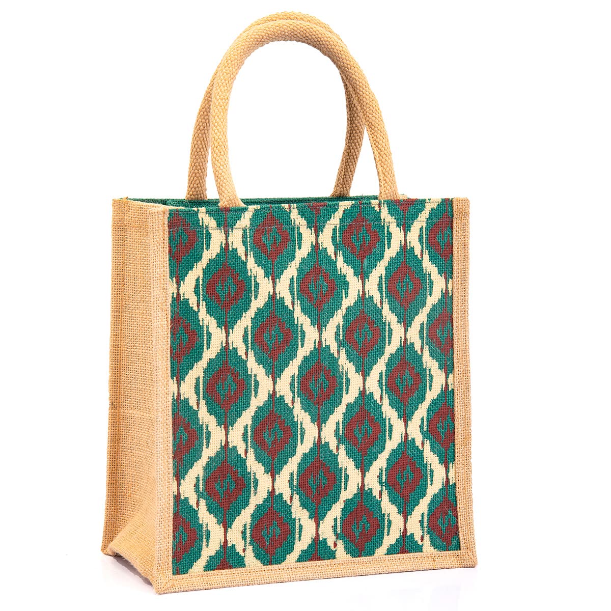 H&B Jute Lunch bag – Jute bag for lunch, Bags for Men, Bags for girls, Travel bag, Bag for women, Jute handbags for girls – ZIP, BOTTLE HOLDER – Ikat Print (Natural & Green) (B09LJ3J7Q1) Amazon Price History, Amazon Price Tracker