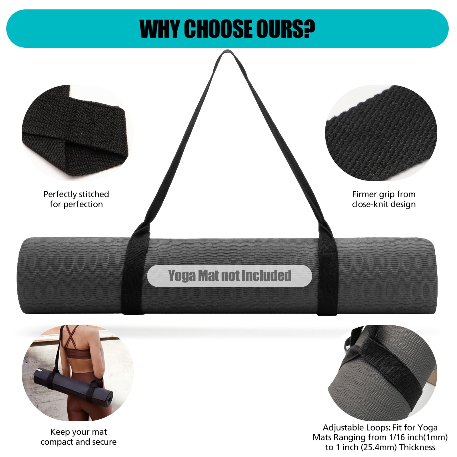 Tragegurt für Yogamatte, verstellbare dicke Gurte zum Tragen großer Matten, Stretchband