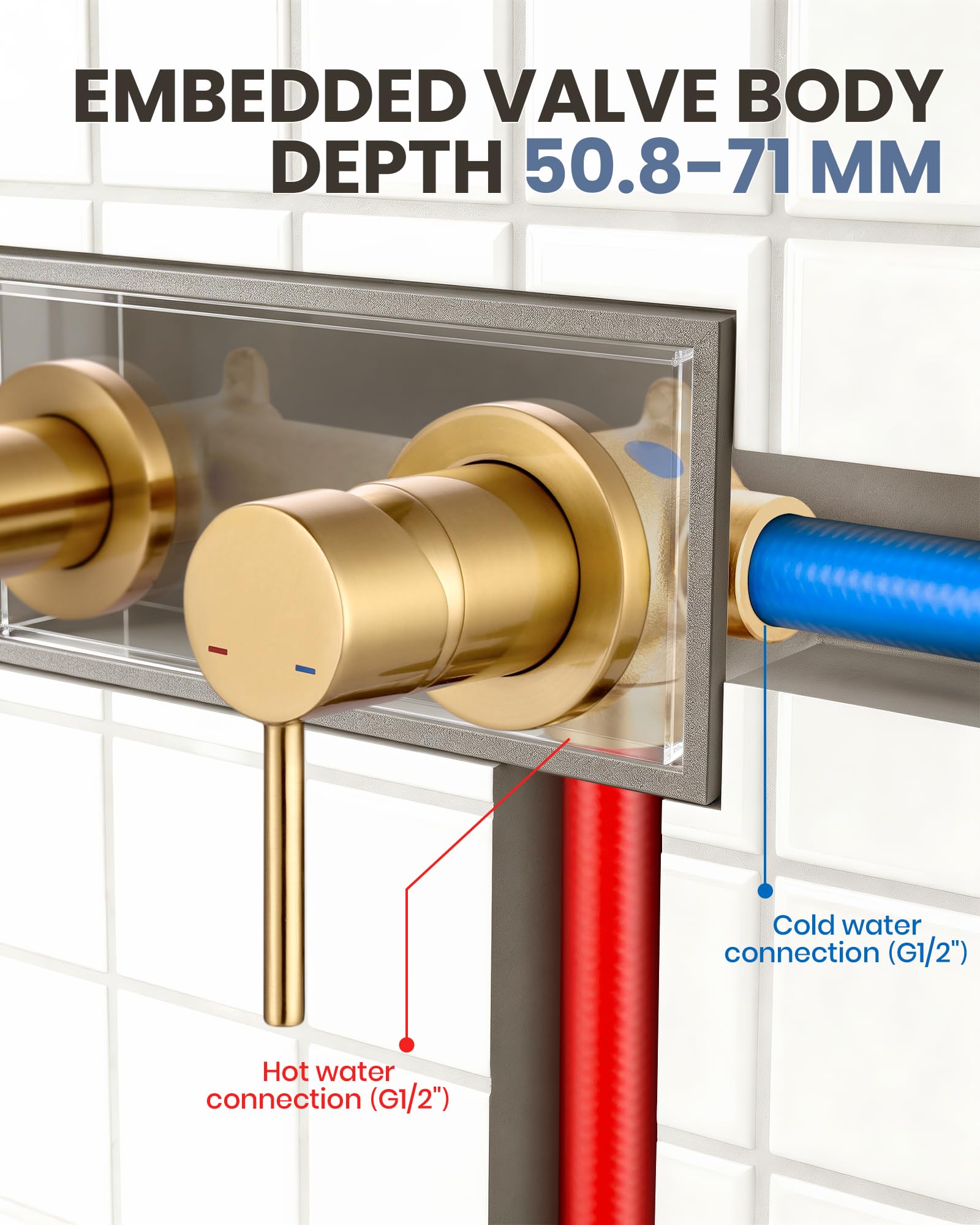 Grifo de lavabo, giratorio 360°, montaje en pared, grifo de baño empotrado, de cobre con cartucho de cerámica, color dorado (dorado)