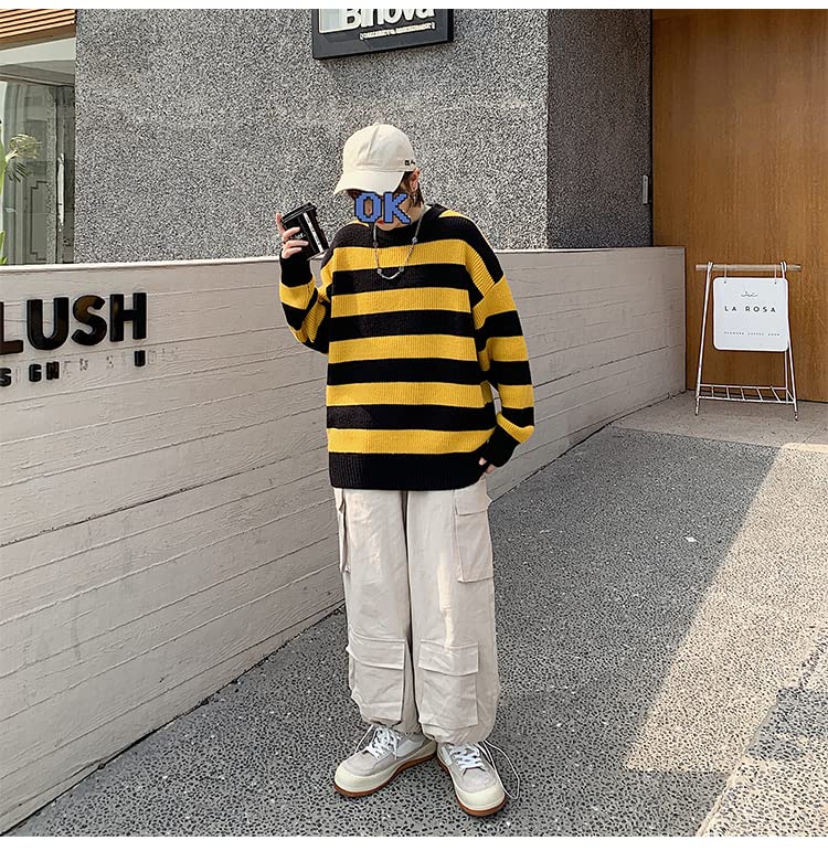 Image of Unisex Striped Sweater Gothic Pullovers Oversized Knitted Jumpers Alt Emo Sweatshirts Harajuku Streetwear Grunge Clothes