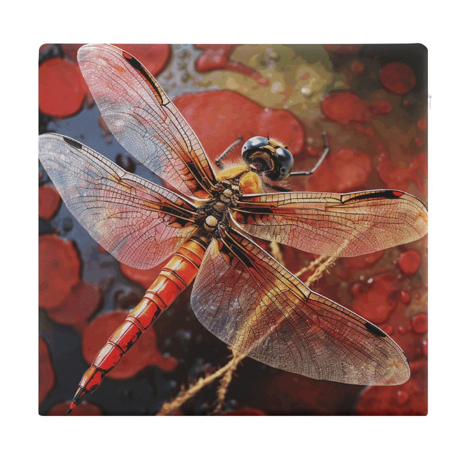 VstaDank Red Dragonfly Chair Cushion for Dining Chairs Breathable Square Chair Pads Non-Slip Seat Cushions Memory Foam Pad Floor Pillow for Meditation Or Yoga 13.8”x15”